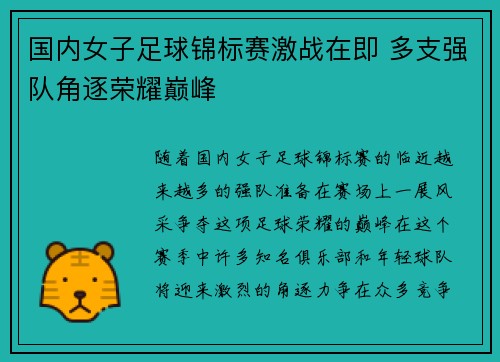 国内女子足球锦标赛激战在即 多支强队角逐荣耀巅峰