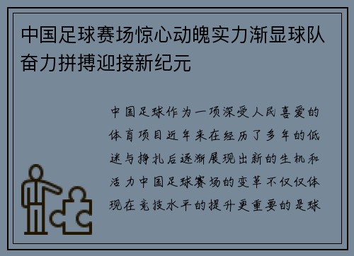 中国足球赛场惊心动魄实力渐显球队奋力拼搏迎接新纪元