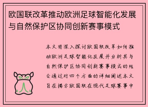 欧国联改革推动欧洲足球智能化发展与自然保护区协同创新赛事模式